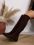 Women's Fashionable Solid Colour Lace-Up Knee-High Boots